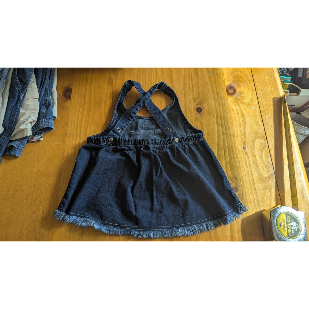 Precious‎ Moments Vintage 2002 Denim Overall Dress 18M Dark Wash Frayed Hem Bib - Picture 5 of 7